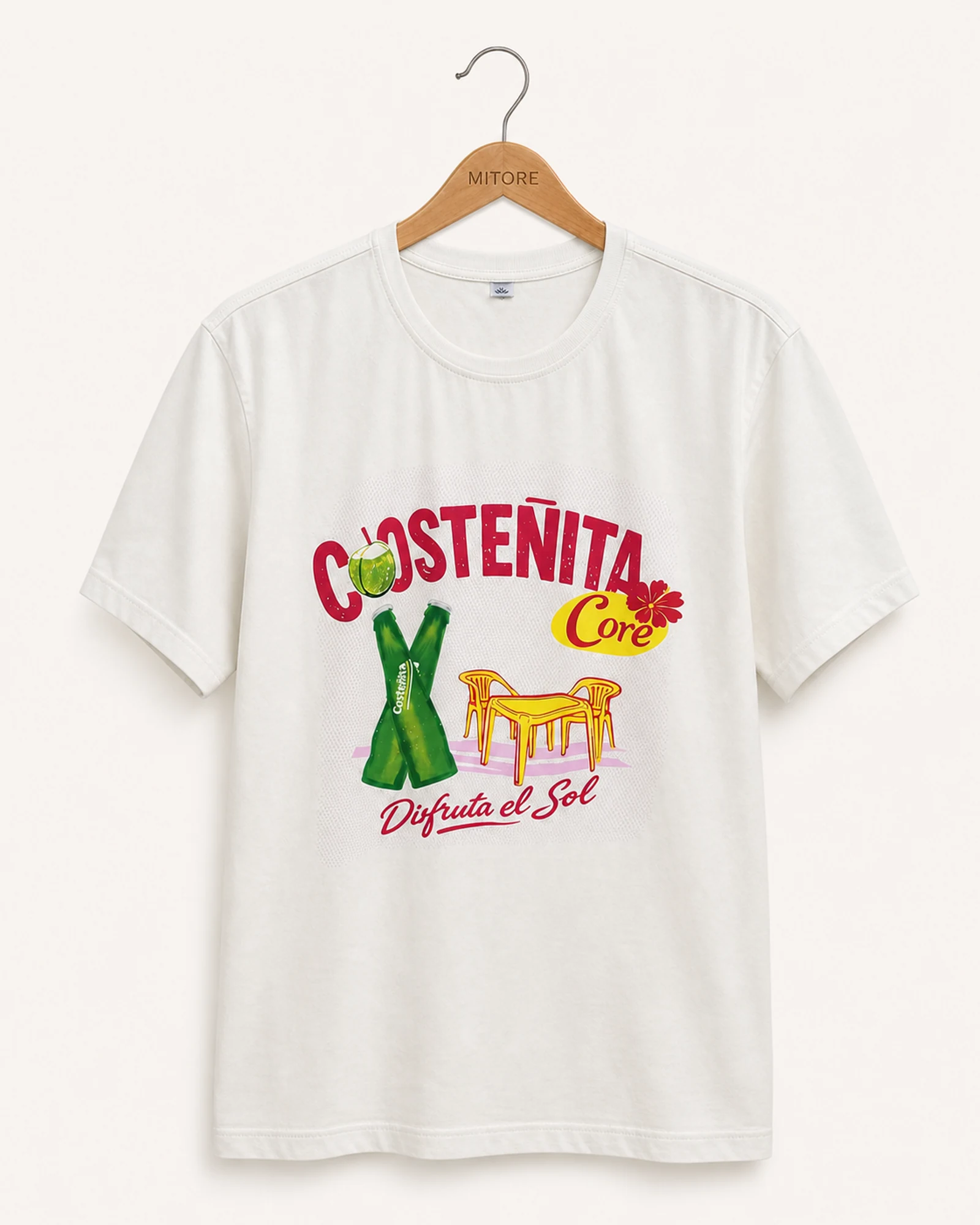 Vista frontal de camisa o top julza blanco, rojo, verde y amarillo talla m