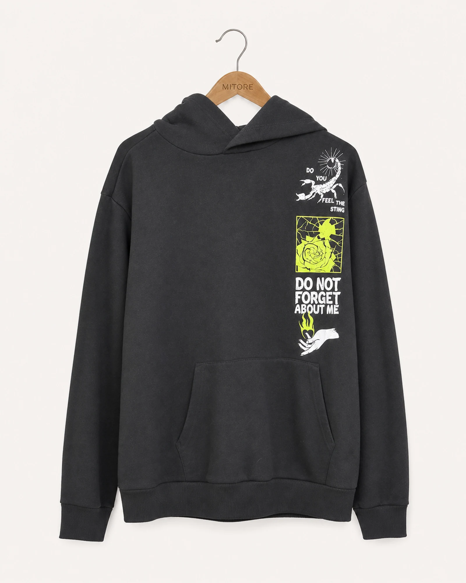 Vista frontal de hoodie 4th dimension gris talla m/m