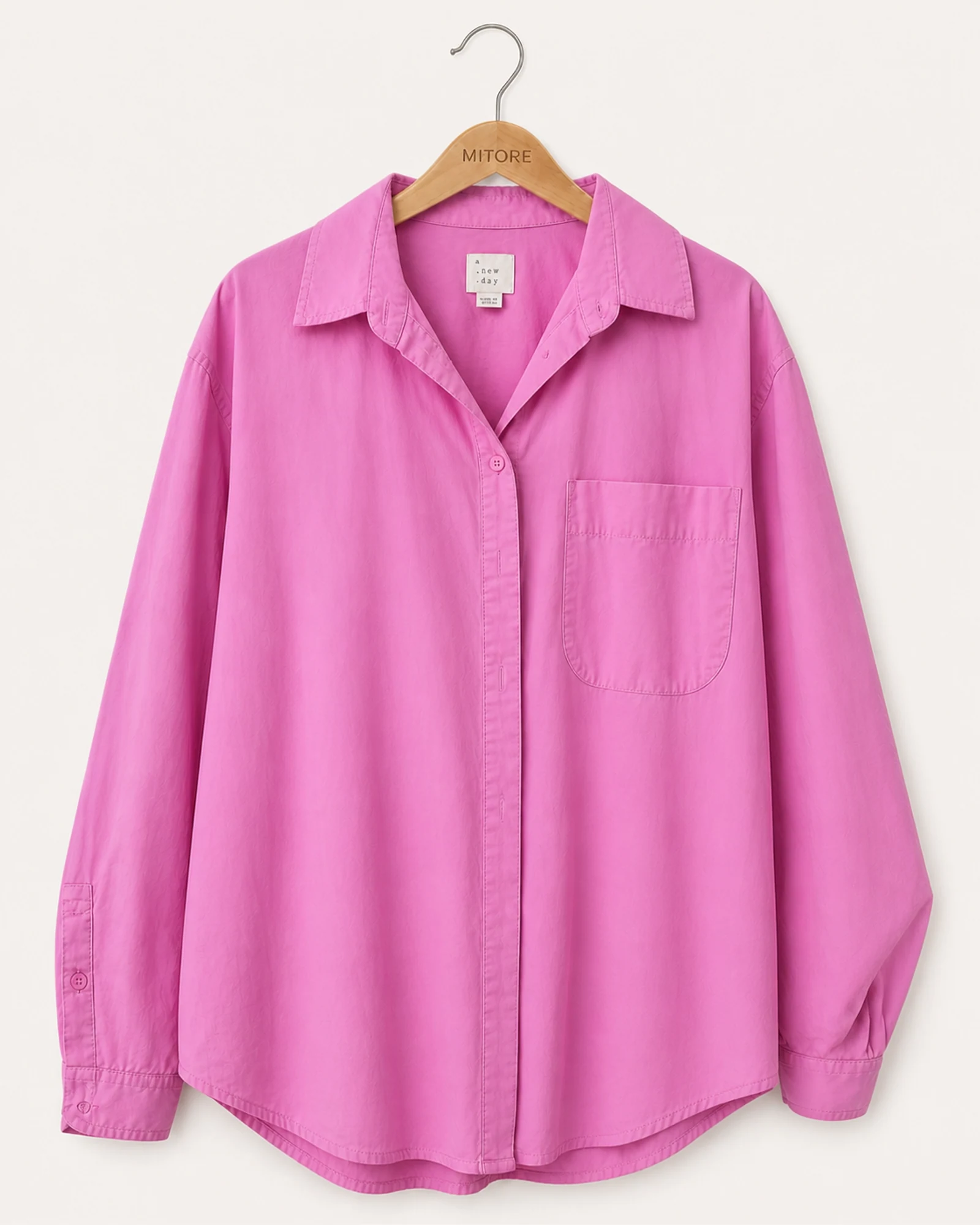Vista frontal de camisa o top a new day rosado talla s