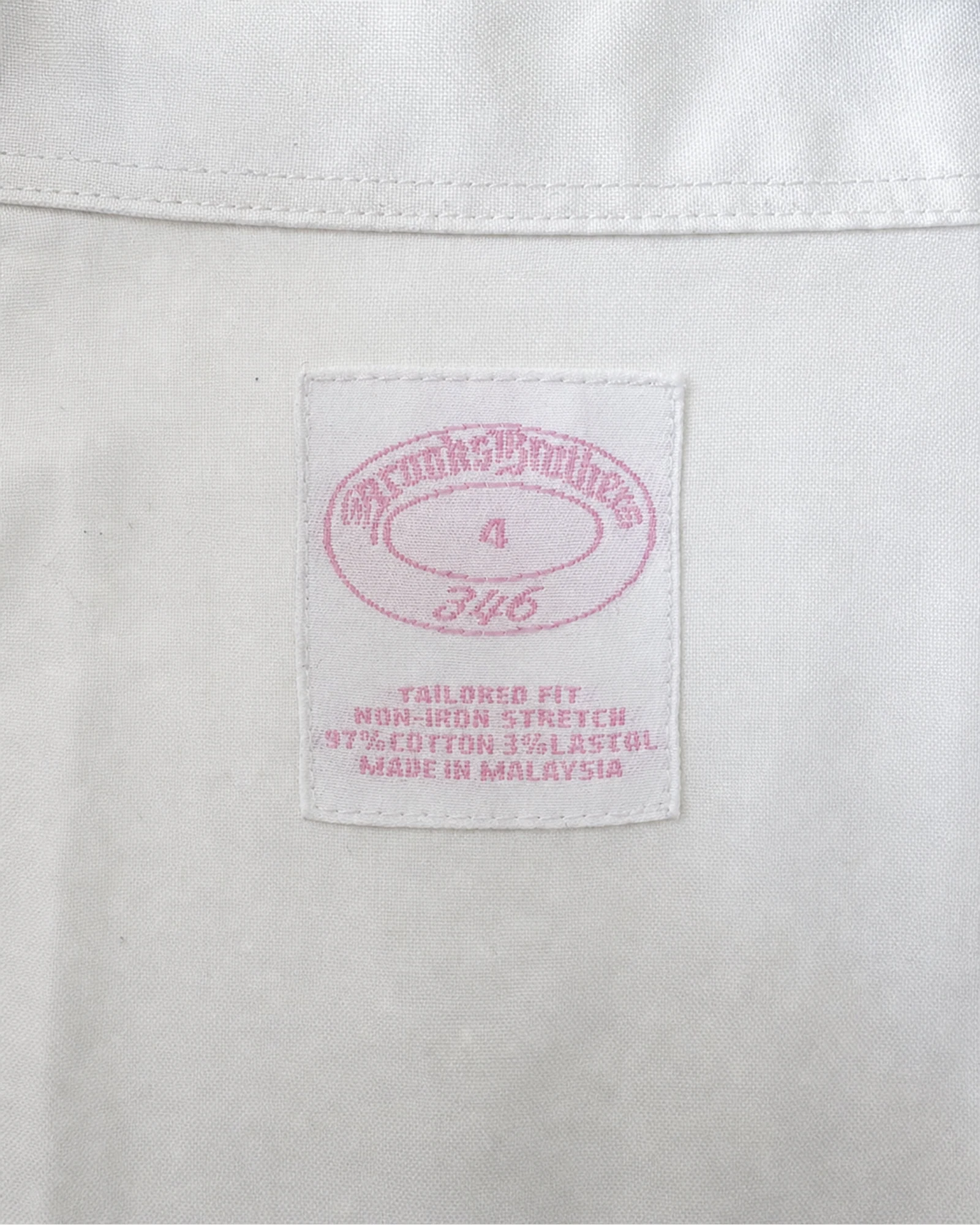Etiqueta original de marca y talla de camisa o top brooks brothers 346 blanco talla 4
