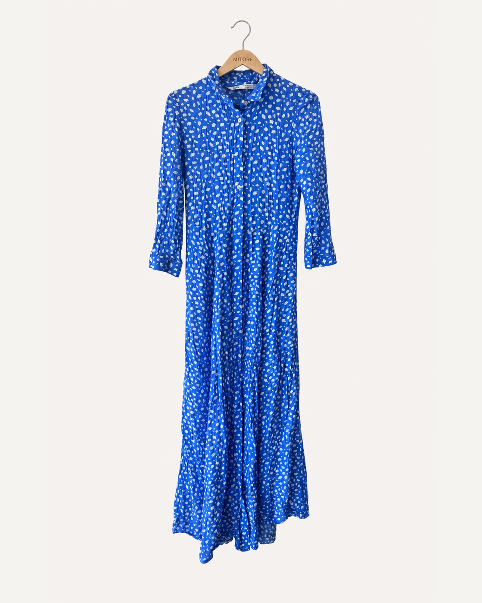 Vista frontal de vestido zara azul y blanco talla eur xs / usa xs / mex 24