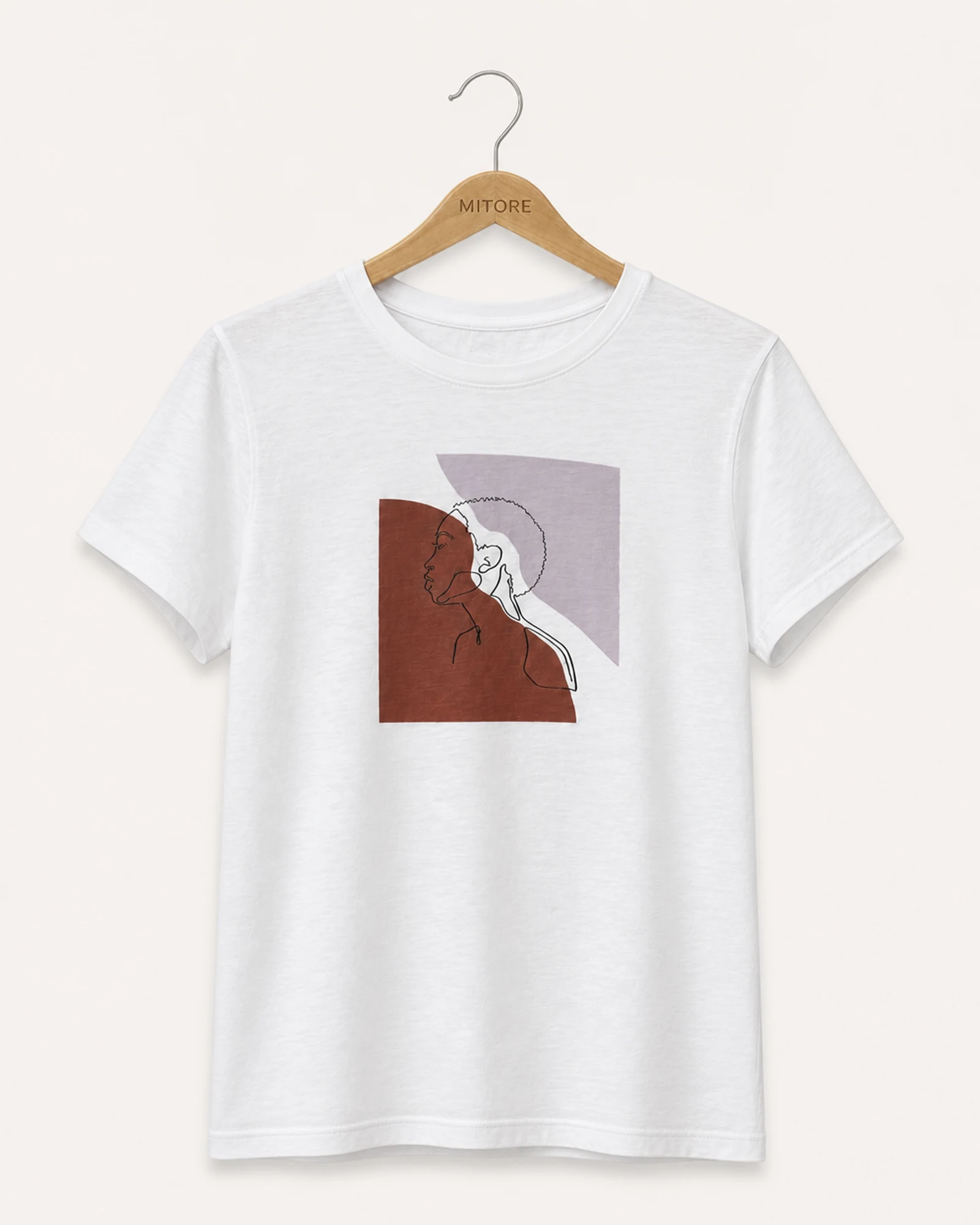 Vista frontal de camisa o top universal thread goods co. blanco, rojo y café talla s