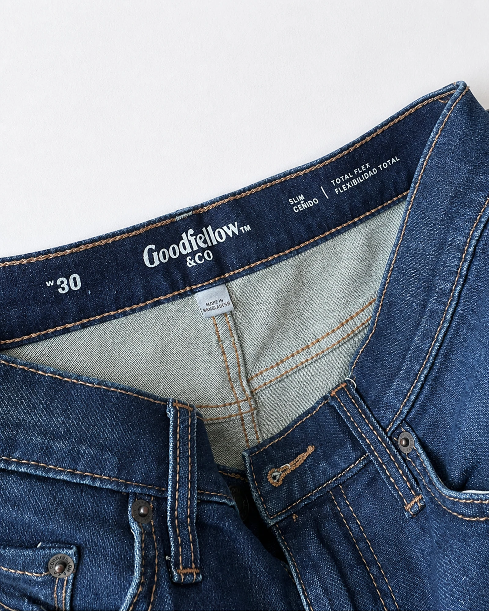 Etiqueta original de marca y talla de short goodfellow & co azul talla 30